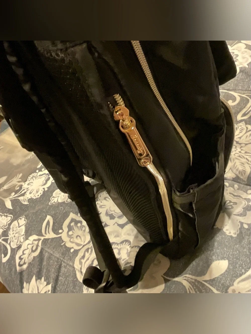 Bamomby Diaper Backpack, Black with Gold Accents